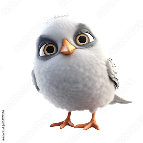 3D rendering of a cute little bird with big eyes and beak
