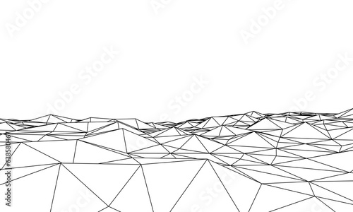 Black and white abstract futuristic 3D map. 3D space landscape background. Vector triangle grid. 