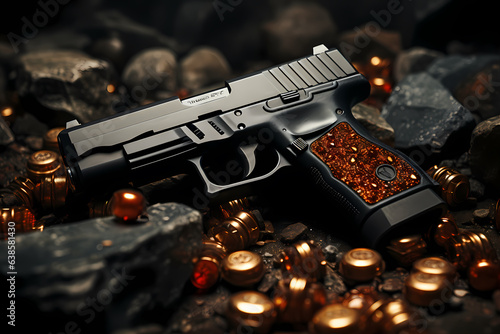 Modern semiautomatic hand gun, pistol firearm. Self defence concept. photo