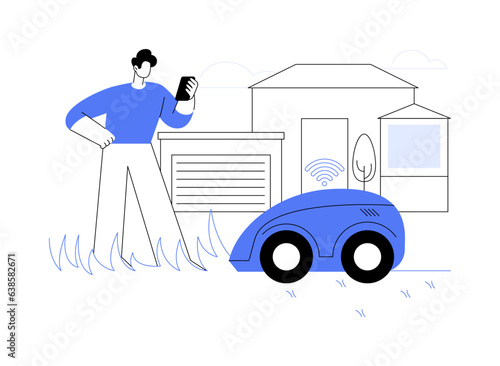 Autonomous mowing abstract concept vector illustration.