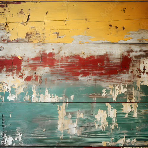 detail of an old fence, painted in yellow, blue, red and white - Generativ AI
