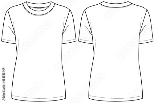 Slika na platnu Women's Short sleeve Crew neck T Shirt flat sketch fashion illustration drawing