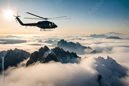 helicopter flying above the clouds