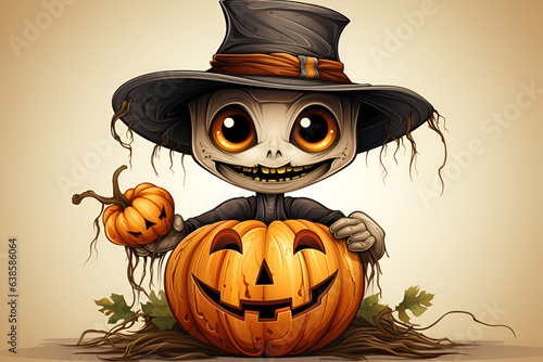 Scarecrow with Halloween pumpkins 1