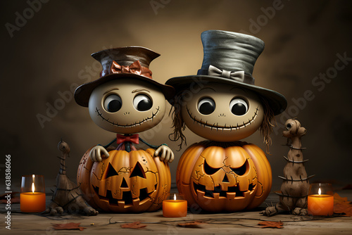 Scarecrow with Halloween pumpkins 3