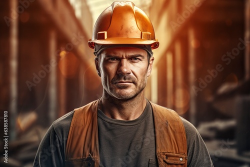 builder worker with helmet at the construction site