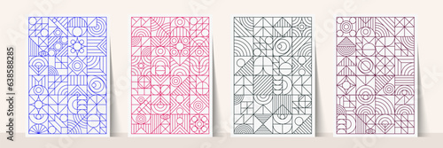 Geometry banner set line minimal 20s bauhaus style with figures and shapes circle, triangle. square. Human psychology and mental health concept illustration. Vector 10 eps