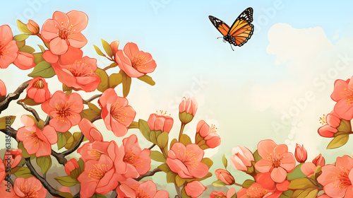L'illustration d'un papillon en train de voler vers des fleurs. © Gautierbzh