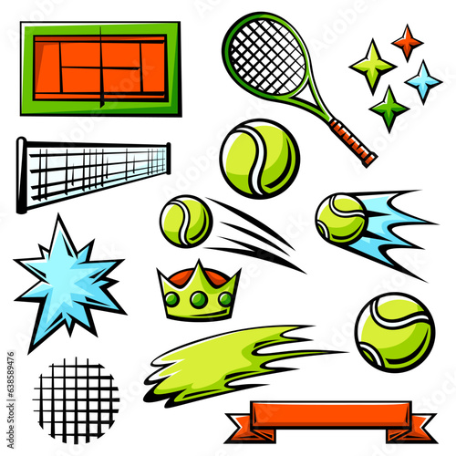 Set of tennis symbols. Sport club illustration.