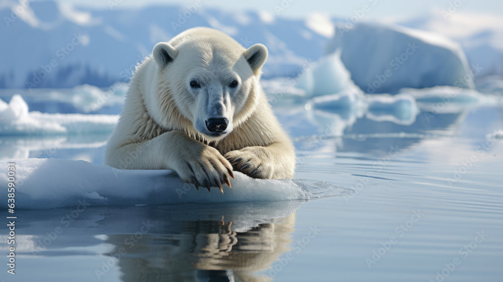 solitary polar bear on a shrinking ice floe