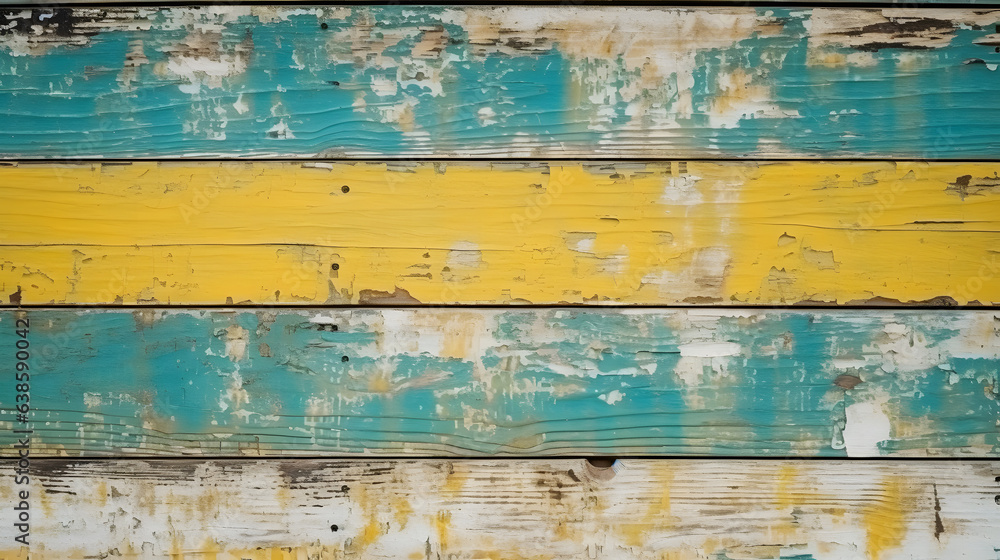 De vieilles planches abîmées bleues et jaunes. De l'espace pour du texte. De vieilles planches abîmées bleues et jaunes. De l'espace pour du texte.