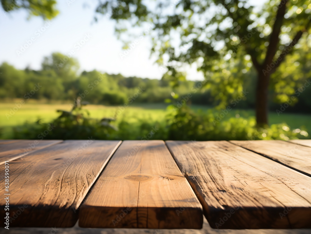 Wooden floor perspective and green forest with ray of light. Wooden floor perspective and green forest with ray of light.
