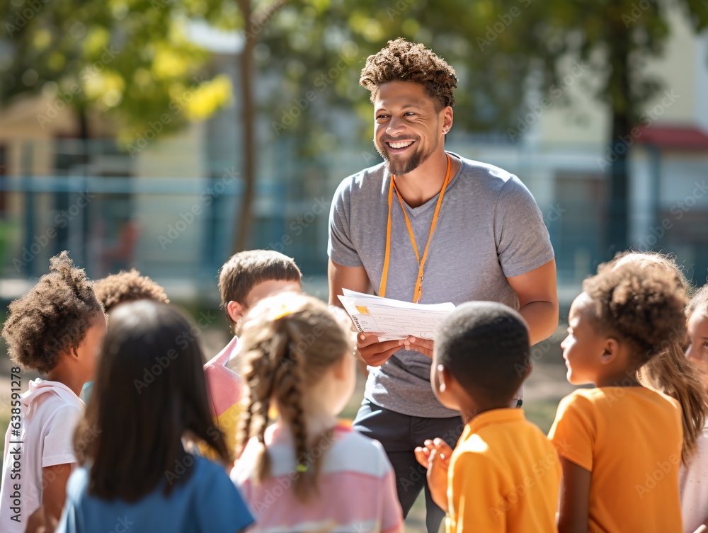 Coach Giving Team Talk To Elementary School Basketball Team Coach Giving Team Talk To Elementary School Basketball Team