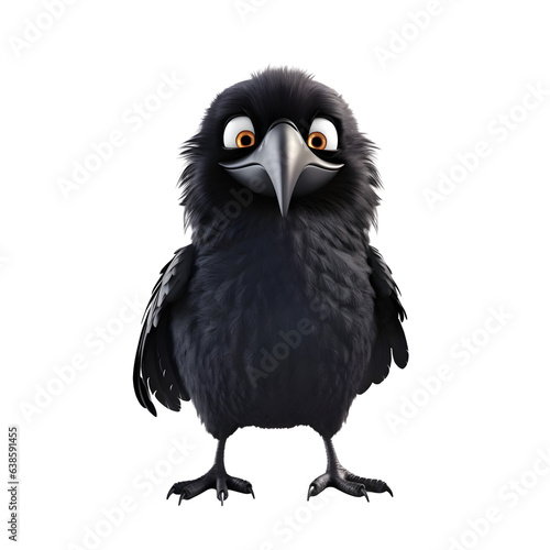 3d rendering of a black crow isolated on white background. with clipping path