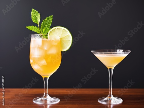 Cocktail in a glass glass on a dark background. Generated AI