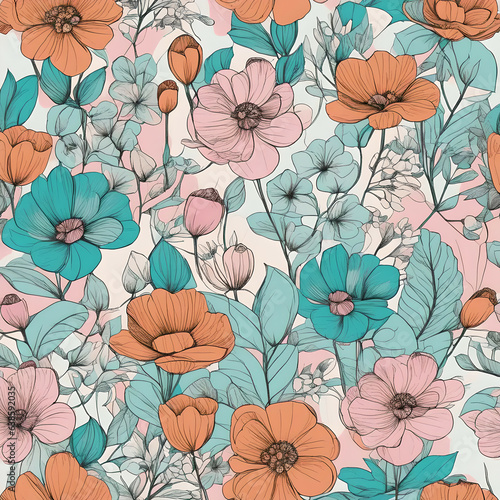 Wallpaper Mural Seamless pattern with flowers. Generative AI. Torontodigital.ca
