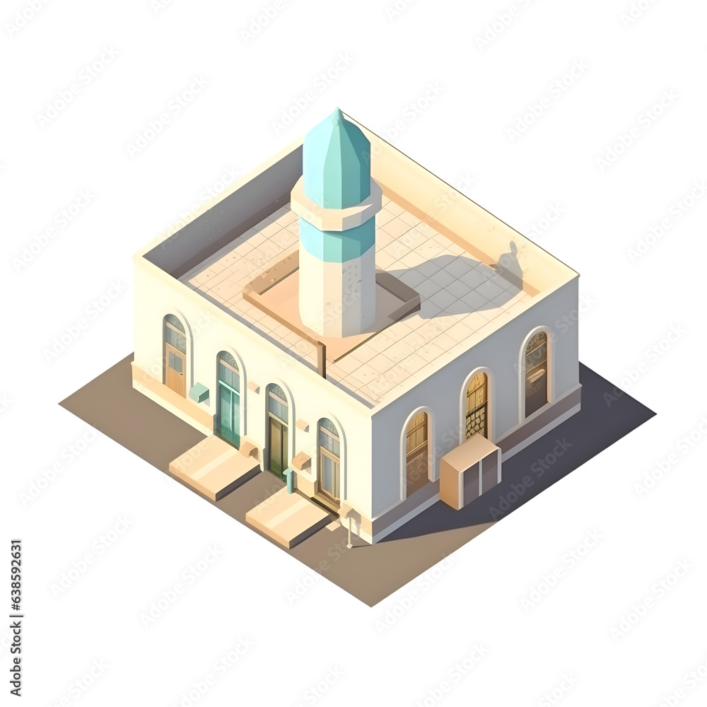 Isometric mosque building. Isolated object on white background. Vector illustration.