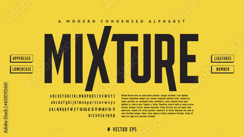 Mixture: An Ultra Bold, Condensed Font Vector with Sleek Modern Simplicity and Elegant Ligatures.