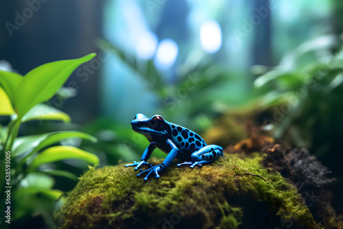 A Blue Poison Dart Frog Deep In Amazon Rainforest