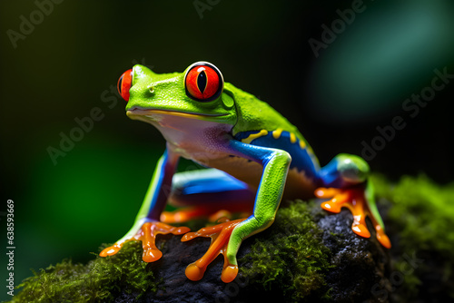 Red Eyed Tree Frog Sat on A Mossy Rock © Jack
