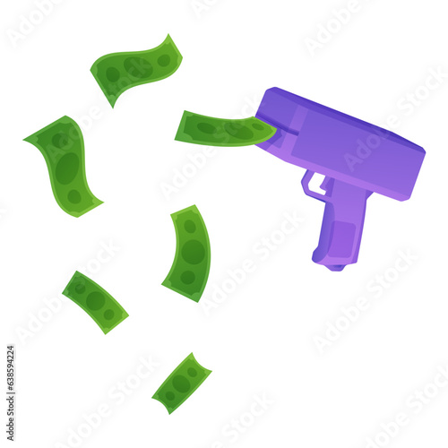 Money gun. Toy gun with money. Modern cartoon style.