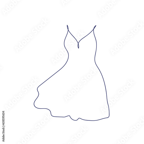 Beautiful woman in long flowing dress in continuous line art drawing style. dress sketch, one continuous line drawing, vector.