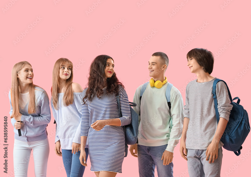 Obraz premium Group of students on pink background