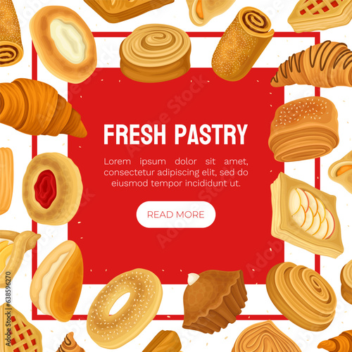 Baked Product Banner Design with Sweet Bun and Pastry Vector Template