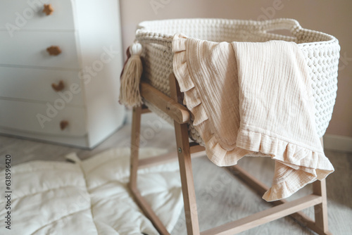 Muslin blanket on the cradle in the children's room