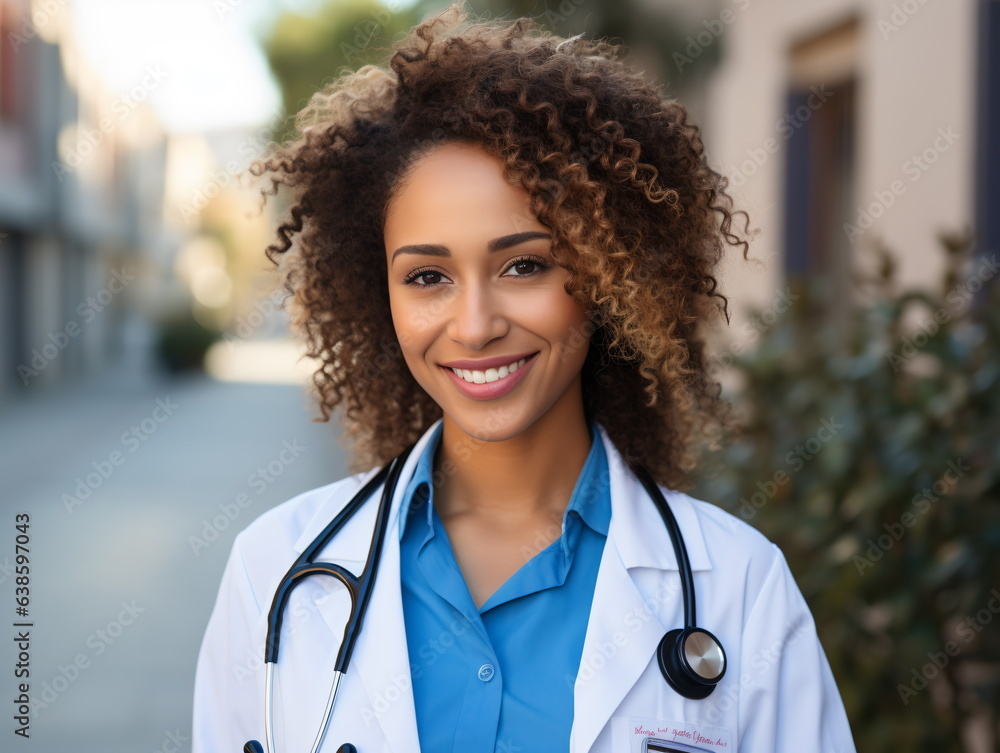 Portrait of friendly female doctor in workwear with stethoscope on neck Portrait of friendly female doctor in workwear with stethoscope on neck