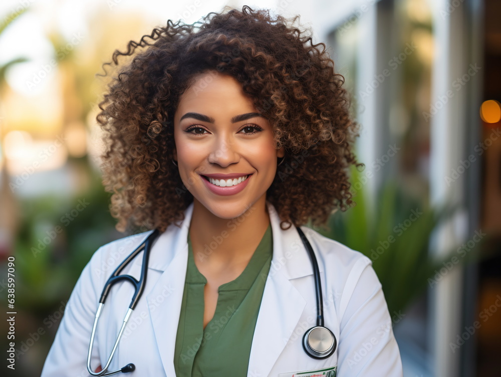 Portrait of friendly female doctor in workwear with stethoscope on neck Portrait of friendly female doctor in workwear with stethoscope on neck