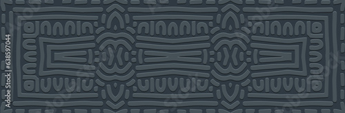 Banner, cover design. Embossed ethnic 3D boho pattern. Original background, geometric ornaments with minimalist elements. Tribal flavor of the East, Asia, India, Mexico, Aztec, Peru.