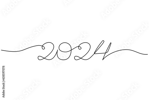 2024 one continuous line banner template. Coming New year symbol. Hand drawn minimal poster with editable stroke. Vector illustration isolated on white background