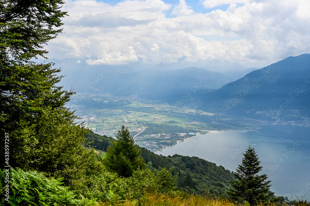 Cardada, Aussicht, Lago Maggiore, See, Magadino, Ebene, Wanderweg, Ticino, Fluss, Berge, Monte Ceneri, Monte Tamaro, Blumen, Felder, Wald, Sommer, Tessin, Schweiz Cardada, Aussicht, Lago Maggiore, See, Magadino, Ebene, Wanderweg, Ticino, Fluss, Berge, Monte Ceneri, Monte Tamaro, Blumen, Felder, Wald, Sommer, Tessin, Schweiz