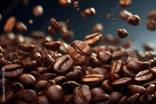Falling and flying coffee beans  good for any project. Generative AI
