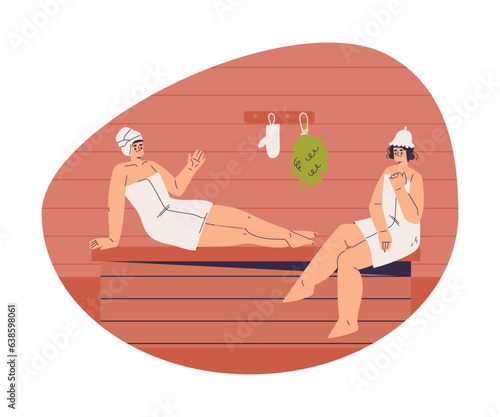 Woman Bathing in Sauna and Taking Steam Bath Vector Illustration