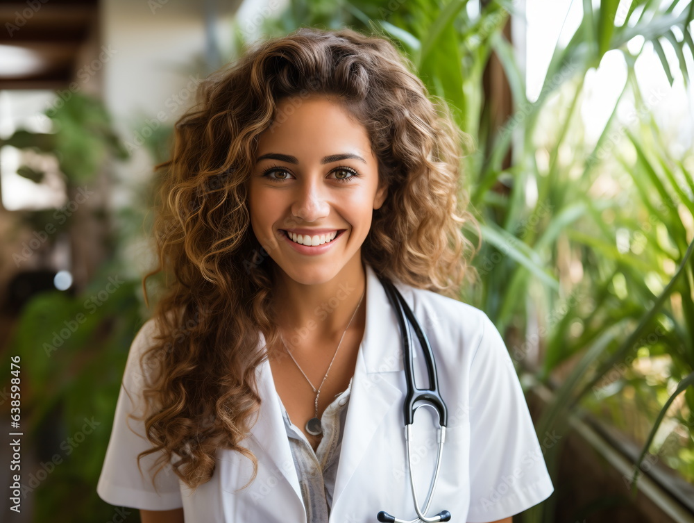 Portrait of friendly female doctor in workwear with stethoscope on neck Portrait of friendly female doctor in workwear with stethoscope on neck