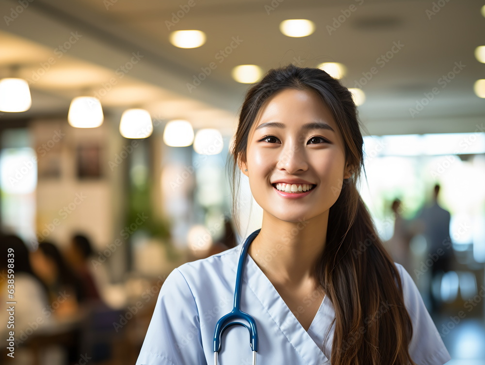 Portrait of friendly female doctor in workwear with stethoscope on neck Portrait of friendly female doctor in workwear with stethoscope on neck