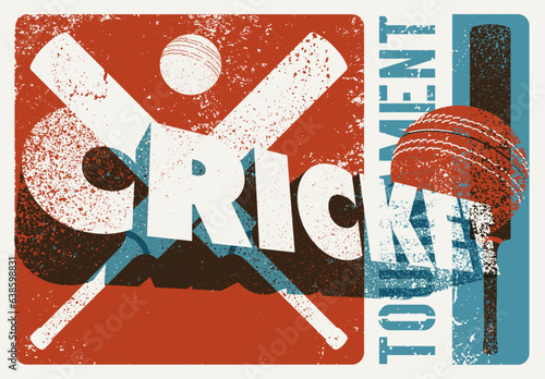 Cricket tournament typographical vintage grunge style poster design. Retro vector illustration. photo