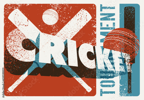Cricket tournament typographical vintage grunge style poster design. Retro vector illustration.