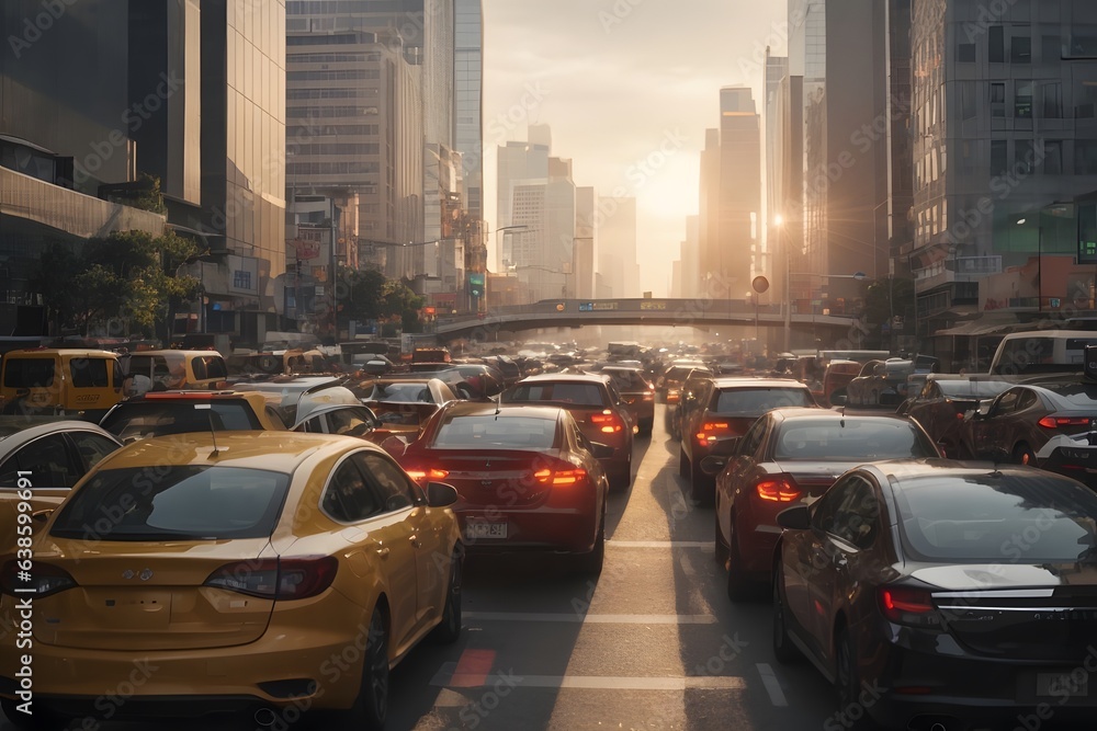 Naklejka premium photo traffic jam in the big ciy at rush hours