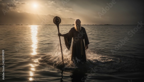 Moses holds his staff as God parts the waters of the Yam Suph (Reed sea) photo