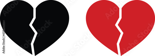 Black and red broken heart icon set vector isolated on white background