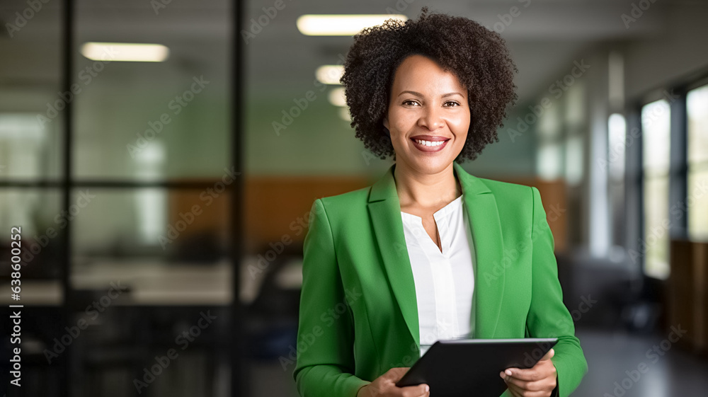 Smile, portrait of adult a black woman with a tablet, meeting or teamwork. Happy, business and a corporate employee.


 - obrazy, fototapety, plakaty 