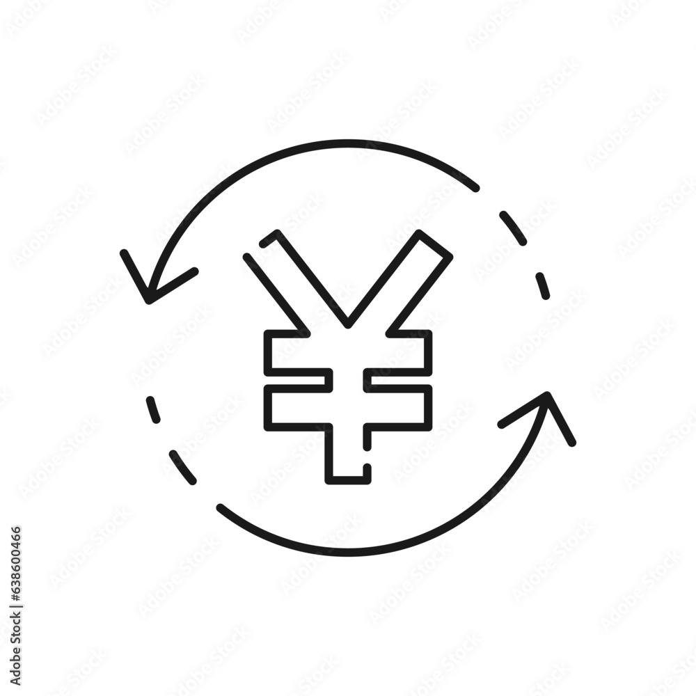 Fototapeta premium Yen money sign in circular arrow. Payment, refund icon line style isolated on white background. Vector illustration