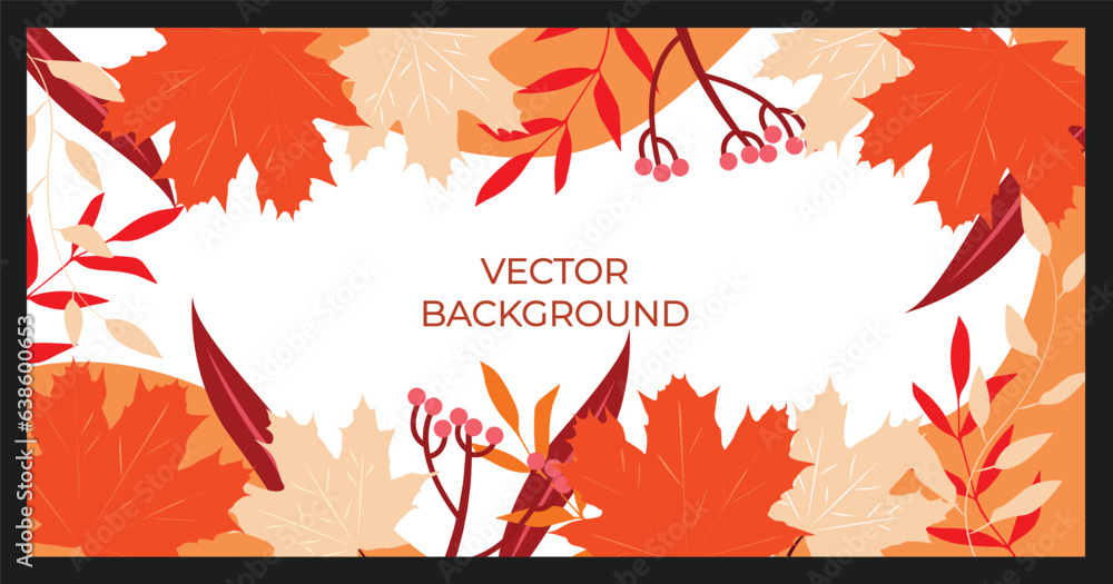 Vector drawing autumn leaves, baner template, warm colors, design elements.