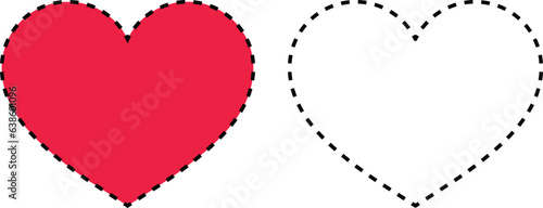 dashed line heart icon set vector isolated on white background