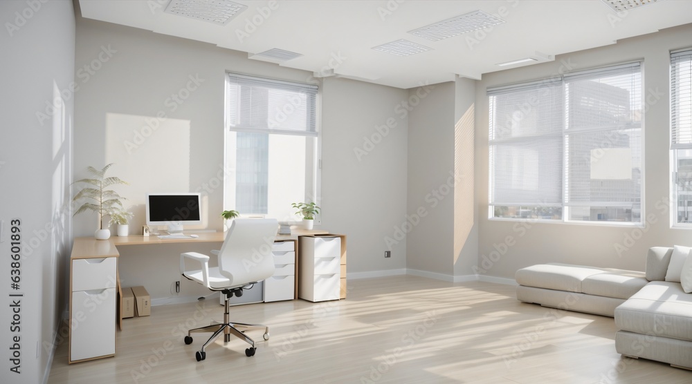 minimal office room with neutral color minimal office room with neutral color