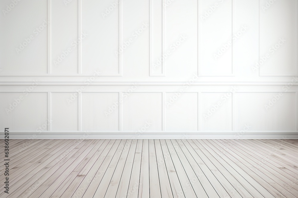 Bright white wooden wall and wooden floor Bright white wooden wall and wooden floor