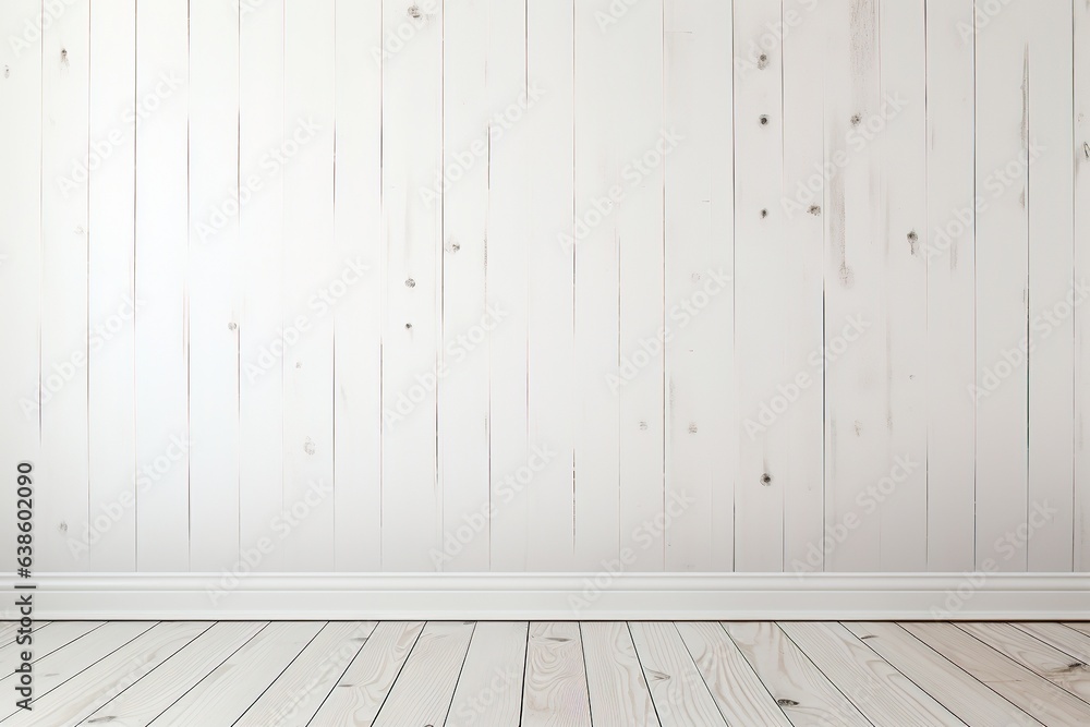 Bright white wooden wall and wooden floor Bright white wooden wall and wooden floor